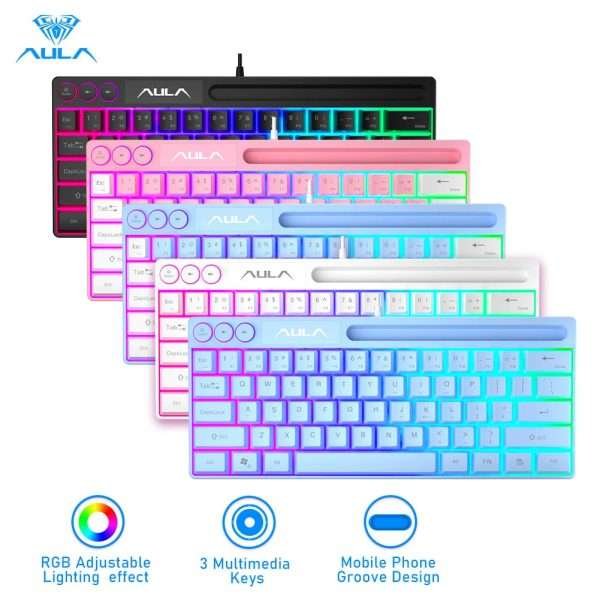 AULA F3061 RGB 61 Keys Membrang Wired Keyboard USB Gaming computer for Laptop Connection Pc gamer Small size Keypad pink blue - Image 5