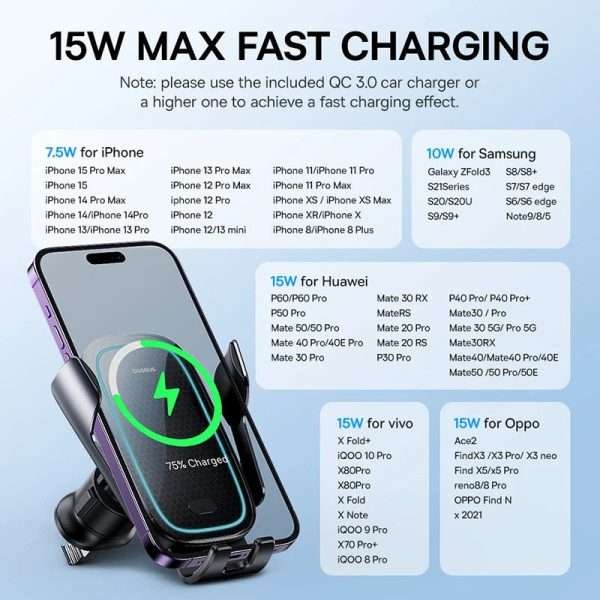 Automatic Alignment Car Phone Holder Wireless Charger For Samsung iPhone Xiaomi Phone Holder Car Holder Air Vent Holder - Image 3