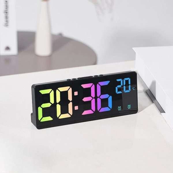 Colorful Digital Alarm Clock Voice Control Temperature Date Dual Alarm Snooze Table Clock Night Mode 12/24H LED Clock Watch