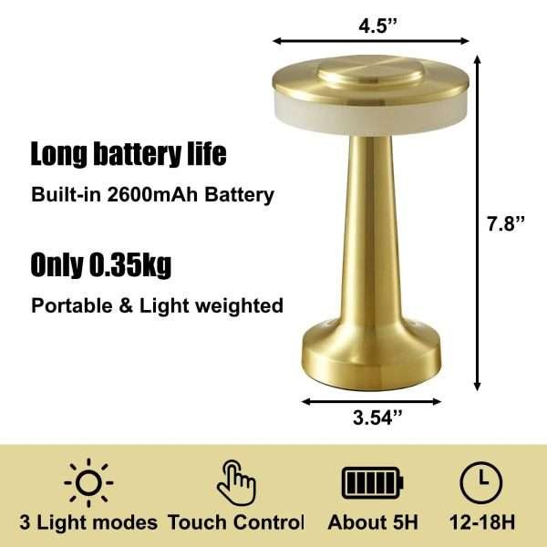 Cordless Table Lamp LED Book Light Rechargeable 1800mah USB Lamp 3 Brightness Touch Bedside - Image 2