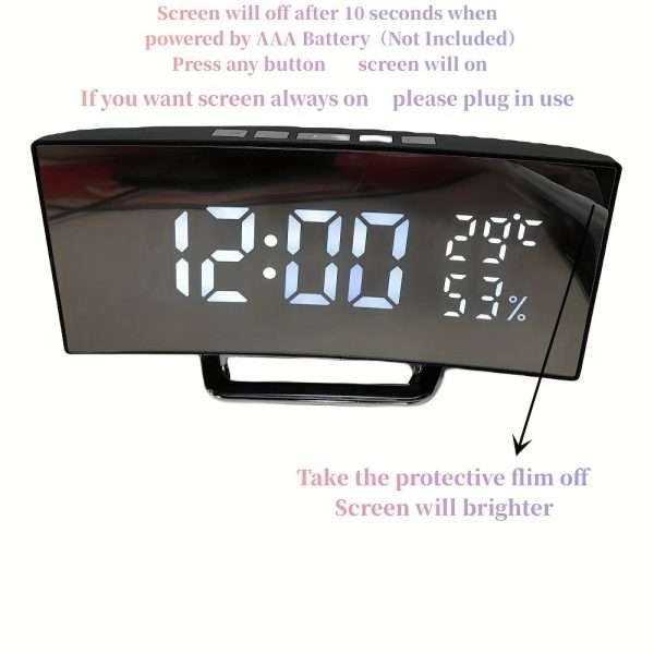 Curved Screen Digital Alarm Clock Temperature Date 2 Levels Brightness Adjustment Snooze Table Clock 12/24H Night Mode LED Clock - Image 2