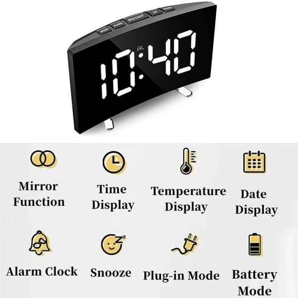 Curved Screen Digital Alarm Clock Temperature Date 2 Levels Brightness Adjustment Snooze Table Clock 12/24H Night Mode LED Clock - Image 11