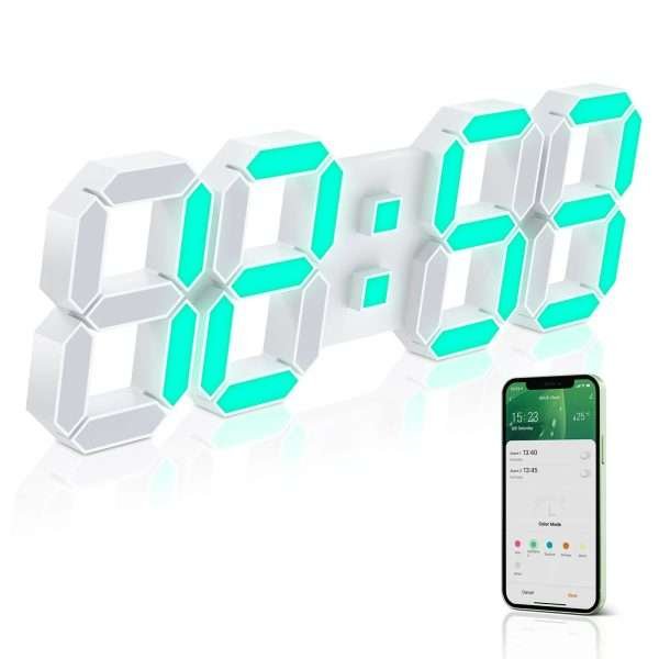 Deeyaple 3D LED Digital Wall Clock With 8 Colors Display Smart Life Tuya APP Alarm Clock 15Inch Nordic Electronic Table Clock - Image 6