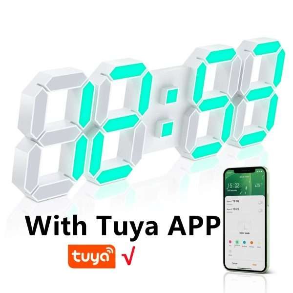 Deeyaple 3D LED Digital Wall Clock With 8 Colors Display Smart Life Tuya APP Alarm Clock 15Inch Nordic Electronic Table Clock - Image 7