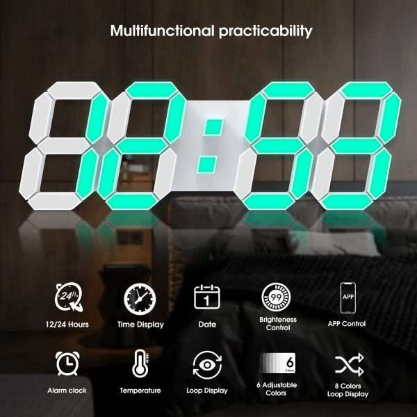 Deeyaple 3D LED Digital Wall Clock With 8 Colors Display Smart Life Tuya APP Alarm Clock 15Inch Nordic Electronic Table Clock - Image 2