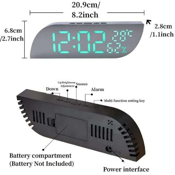 Digital Alarm Clock Temperature Humidity Date 3 Alarms 2 Display Mode Unlimited Snooze - Image 6