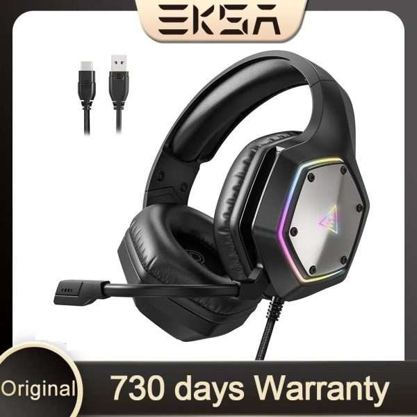 EKSA E1000 V2 RGB Wired Gaming Headset with Mic Over-Ear Headphones 7.1 Surround Sound PC PS4 PS5 Options Game Movie Music