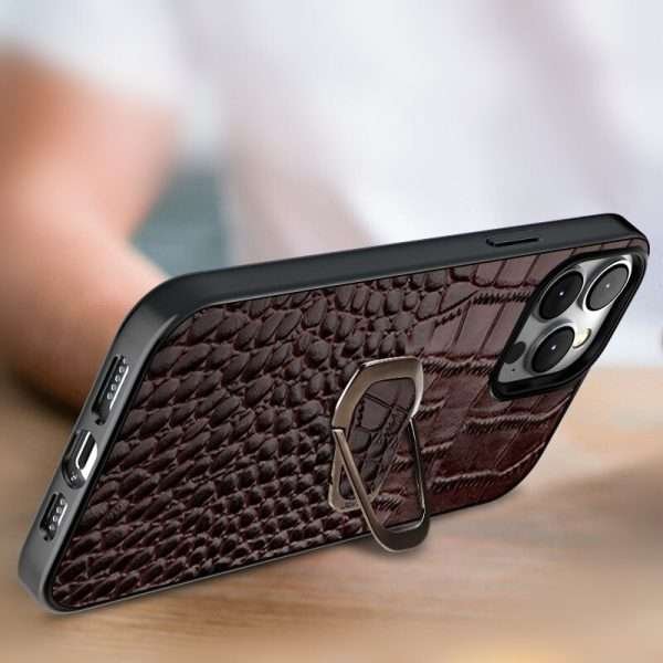 Genuine Leather Phone Case With Metal Ring Bracket For iPhone - Image 7