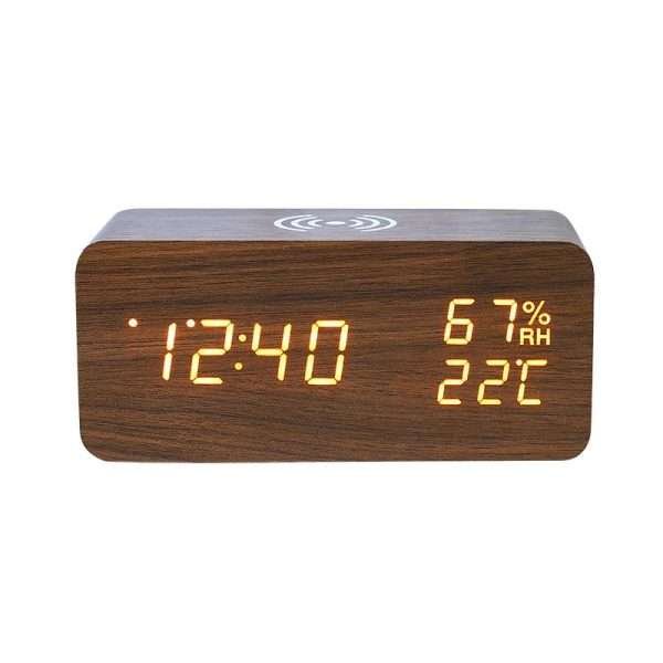 Intelligent wooden alarm clock with humidity wireless charging student specific digital LED creative wooden clock - Image 4