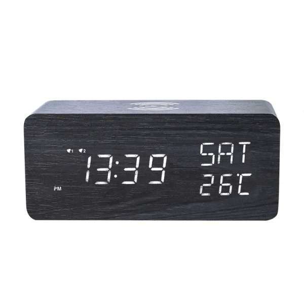 Intelligent wooden alarm clock with humidity wireless charging student specific digital LED creative wooden clock - Image 6