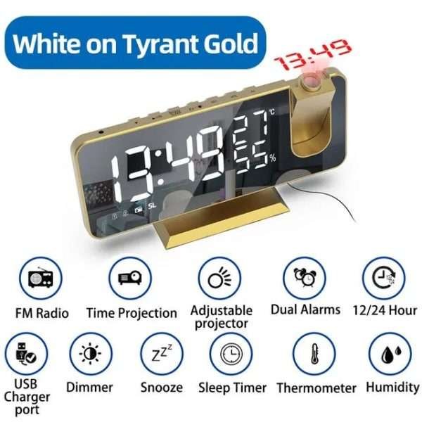 LED Digital Alarm Clock Bedroom Electric Alarm Clock with Projection FM Radio Time Projector Bedroom Bedside Clock - Image 14