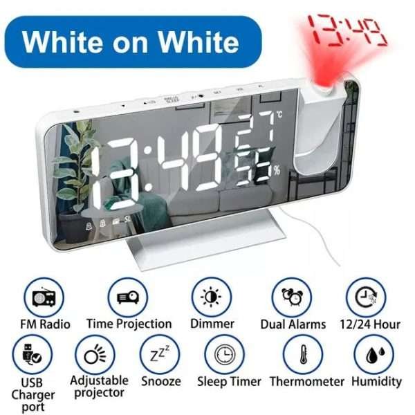 LED Digital Alarm Clock Bedroom Electric Alarm Clock with Projection FM Radio Time Projector Bedroom Bedside Clock - Image 13