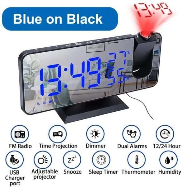 LED Digital Alarm Clock Bedroom Electric Alarm Clock with Projection FM Radio Time Projector Bedroom Bedside Clock - Image 11