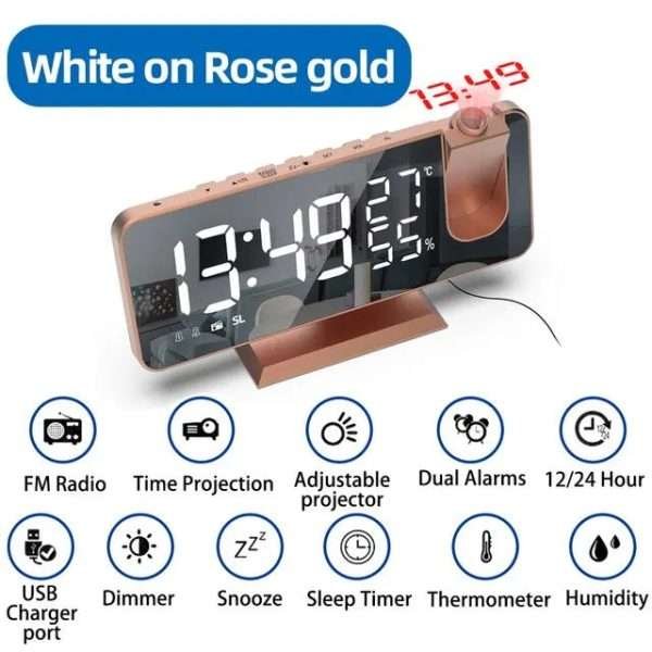 LED Digital Alarm Clock Bedroom Electric Alarm Clock with Projection FM Radio Time Projector Bedroom Bedside Clock - Image 12