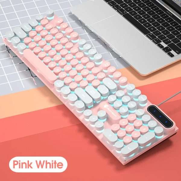Pinson Gaming Robotic Feel Chicken Eating Game Glow Keyboard Cable Punk Color Block Keyboard Computer Notebook External Keyboard - Image 9