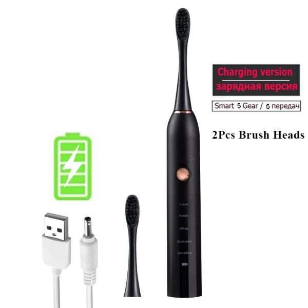 Rechargeable Electric Toothbrush Black White Sonic Remove Tartar Oral Hygiene IPX7 Waterproof with Replacement Head Gift Aldult - Image 32