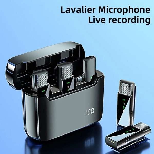 Wireless Lavalier Microphone Mini Wireless Microphone Lapel Microphone Noise Reduction with Dual Display Charging Box for Live - Image 2