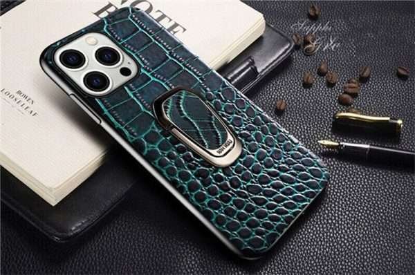 Genuine Leather Phone Case With Metal Ring Bracket For iPhone - Image 9